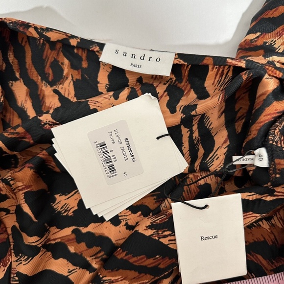 NWT‎ $595 Sandro [ 40 ] Faunie Pintucked Leopard Silk Maxi Dress In Wildcat - Picture 6 of 16